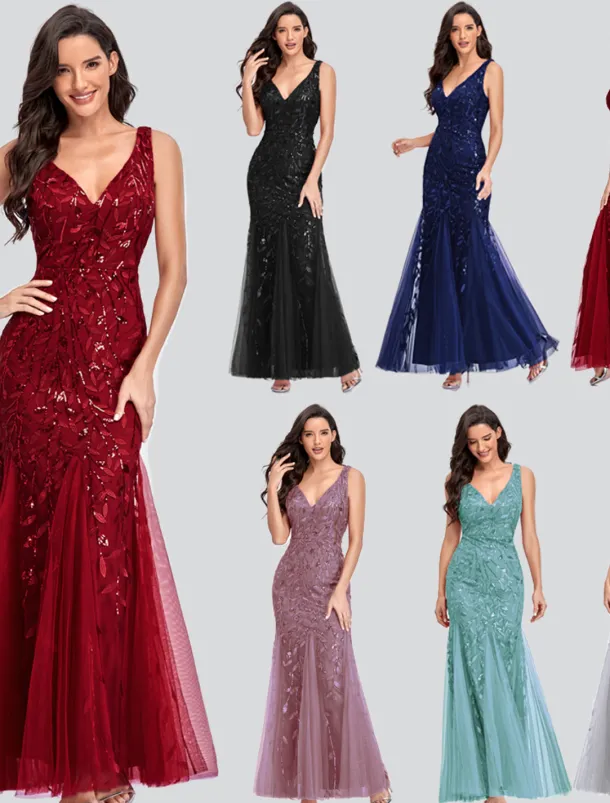 Mermaid Evening Gown Elegant Dress Beach Wedding Valentine's Day Wedding Guest Floor Length Sleeveless V Neck Tulle V Back with Embroidery dress to impress