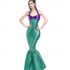 Mermaid Halloween Cosplay Costume Outfits Masquerade Carnival Costume Mermaid and Trumpet Gown Slip Adults' Women's Masquerade Mardi Gras Party Halloween Masquerade Easy Halloween Costumes Dress Up