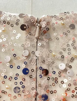 Mermaid Sequin Evening Gown RuchedSatin Dress Long Sleeves Masquerade Floor Length Illusion Neck with Pearls Overskirt dress