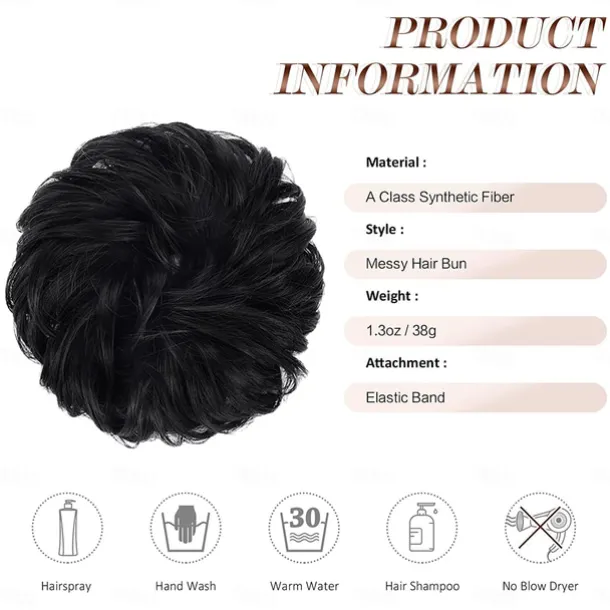 Messy Bun Hair Piece Hair Bun Scrunchies Synthetic Wavy Curly Chignon Ponytail Hair Extensions Thick Updo Hairpieces for Women Girls Kids 1PCS