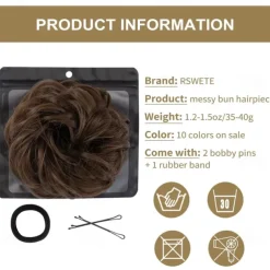 Messy Bun Hair Piece RSWETE Instant Rose Bun Hair Scrunchie Hairpieces for Women Wavy Curly Hair Pieces Chignon Ponytail Hair Extensions Updo Hairpiece Wiglet Bun