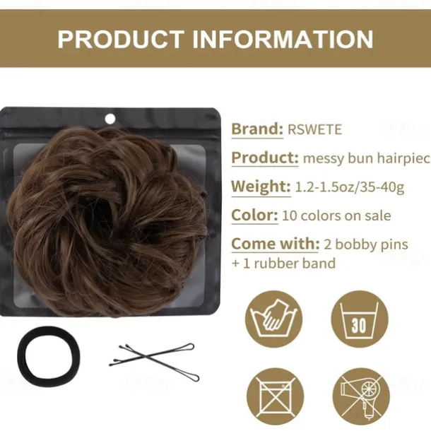 Messy Bun Hair Piece RSWETE Instant Rose Bun Hair Scrunchie Hairpieces for Women Wavy Curly Hair Pieces Chignon Ponytail Hair Extensions Updo Hairpiece Wiglet Bun