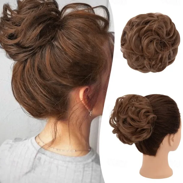Messy Bun Hair Piece RSWETE Instant Rose Bun Hair Scrunchie Hairpieces for Women Wavy Curly Hair Pieces Chignon Ponytail Hair Extensions Updo Hairpiece Wiglet Bun