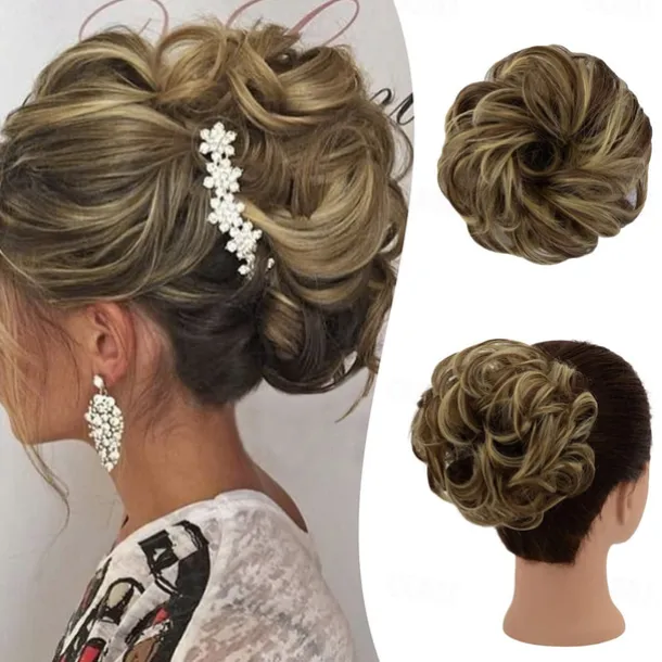 Messy Bun Hair Piece RSWETE Instant Rose Bun Hair Scrunchie Hairpieces for Women Wavy Curly Hair Pieces Chignon Ponytail Hair Extensions Updo Hairpiece Wiglet Bun