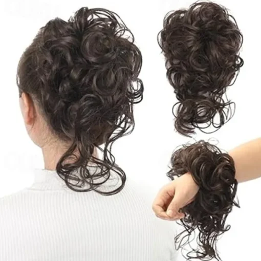 Messy Bun Hair Piece, Super Long Tousled Updo Hair Bun Extensions Wavy Hair Wrap Ponytail Hairpieces Hair Scrunchies with Elastic Hair Pieces for Women Girls
