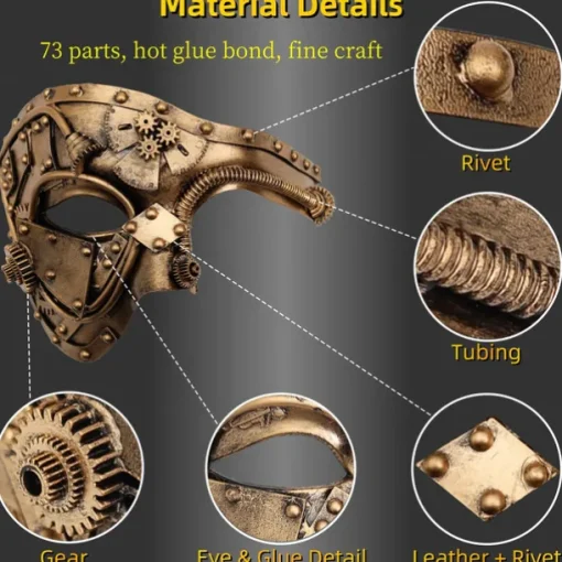 Metal Cyborg Halloween Venetian Mask Phantom Of The Opera Carnival Mask Steampunk Adults' Men's Women's Halloween Carnival Mardi Gras Party Masquerade Easy Halloween Costumes Dress Up