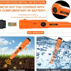 Metal Detector Pinpointer, Fully Submersible Waterproof Handheld Pin Pointer Wand, Search Treasure Pinpointing Finder Probe for Adults, Kids