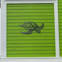Metal Sea Turtle Ornament Beach Theme Decor Wall Art Decorations Wall Hanging Beach Sculpture Metal Farmhouse Turtle Wall Art for Home Garden