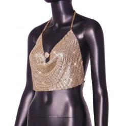 Metallic Backless Sparkle Camisole Body Chain Crop Tank Top Disco Deep V Fancy Dress Women's Party Club Adults' Tank Top