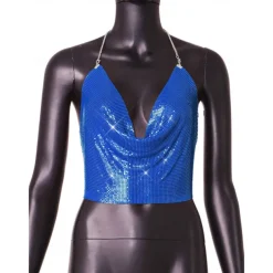 Metallic Backless Sparkle Camisole Body Chain Crop Tank Top Disco Fancy Dress Women's Party Club Pride Parade Adults' Tank Top