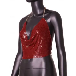 Metallic Backless Sparkle Camisole Body Chain Crop Tank Top Disco Fancy Dress Women's Party Club Pride Parade Adults' Tank Top