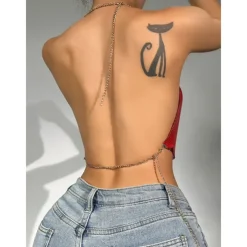 Metallic Backless Sparkle Camisole Body Chain Crop Tank Top Disco Fancy Dress Women's Party Club Pride Parade Adults' Tank Top