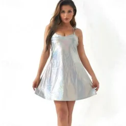 Metallic 1980s Shiny Latex Patent Mini Dress Disco Fancy Dress Women's Carnival Costume Halloween Carnival Masquerade Party / Evening Pride Parade Pride Month Adults Dress