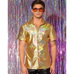 Metallic 1980s Shiny Latex Patent Shirt Disco Fancy Dress Men's Carnival Costume Halloween Carnival Masquerade Party / Evening Pride Parade Pride Month Adults Shirt