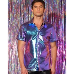 Metallic 1980s Shiny Latex Patent Shirt Disco Fancy Dress Men's Carnival Costume Halloween Carnival Masquerade Party / Evening Pride Parade Pride Month Adults Shirt