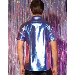 Metallic 1980s Shiny Latex Patent Shirt Disco Fancy Dress Men's Carnival Costume Halloween Carnival Masquerade Party / Evening Pride Parade Pride Month Adults Shirt