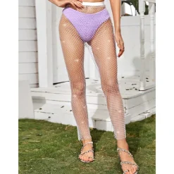 Metallic Sparkle Sexy Pants Sheer Mesh Rhinestone Cover Up Disco Fancy Dress Women's Carnival Party Club Pride Parade Adults' Pants