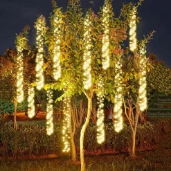 Meteor Shower Rain Lights Outdoor Christmas Hanging Firecracker String Light Snow Falling Raindrop Icicle Fairy Lights for Xmas Tree Garden Decor AC110V -220V EU US Plug Upgrade
