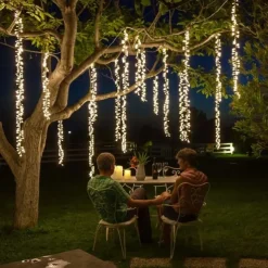 Meteor Shower Rain Lights Outdoor Christmas Hanging Firecracker String Light Snow Falling Raindrop Icicle Fairy Lights for Xmas Tree Garden Decor AC110V -220V EU US Plug Upgrade