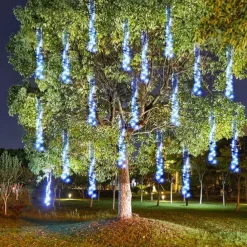 Meteor Shower Rain Lights Outdoor Christmas Hanging Firecracker String Light Snow Falling Raindrop Icicle Fairy Lights for Xmas Tree Garden Decor AC110V -220V EU US Plug Upgrade