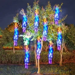 Meteor Shower Rain Lights Outdoor Christmas Hanging Firecracker String Light Snow Falling Raindrop Icicle Fairy Lights for Xmas Tree Garden Decor AC110V -220V EU US Plug Upgrade