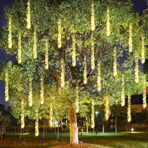 Meteor Shower Rain Lights Outdoor Christmas Hanging Firecracker String Light Snow Falling Raindrop Icicle Fairy Lights for Xmas Tree Garden Decor AC110V -220V EU US Plug Upgrade