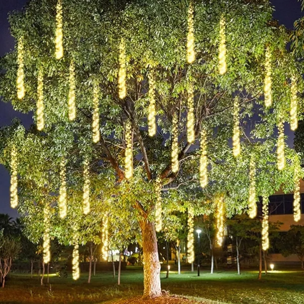 Meteor Shower Rain Lights Outdoor Christmas Hanging Firecracker String Light Snow Falling Raindrop Icicle Fairy Lights for Xmas Tree Garden Decor AC110V -220V EU US Plug Upgrade