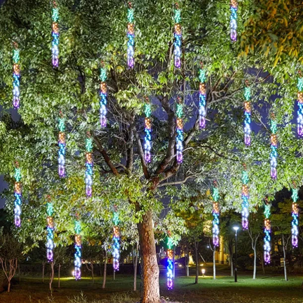 Meteor Shower Rain Lights Outdoor Christmas Hanging Firecracker String Light Snow Falling Raindrop Icicle Fairy Lights for Xmas Tree Garden Decor AC110V -220V EU US Plug Upgrade