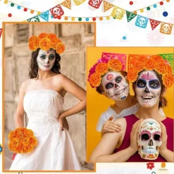 Mexico Day of the Dead Decoration Halloween Outdoor Marigold Flower Ball Cloth Field Flower String Scene Arrangement Atmosphere Props