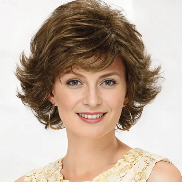 Mid Length Color Me Beautiful WhisperLite Wig Beautiful Mid-Length Layered Waves with Elegant Wispy Bangs / Multi-tonal Shades of Blonde Silver Brown and Red