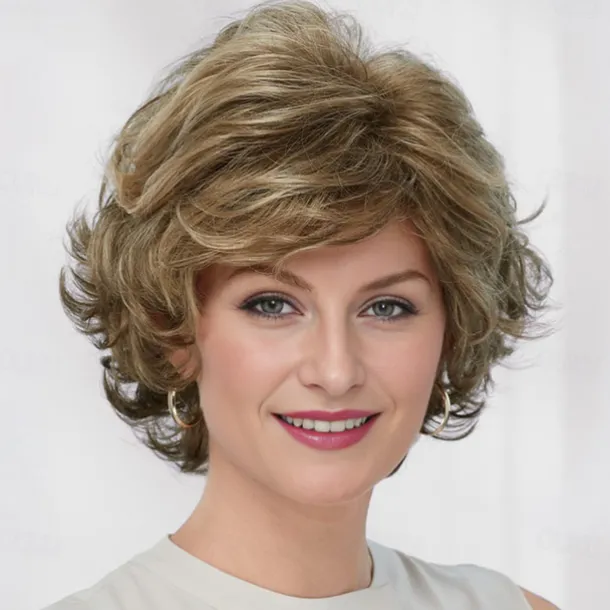 Mid Length Color Me Beautiful WhisperLite Wig Beautiful Mid-Length Layered Waves with Elegant Wispy Bangs / Multi-tonal Shades of Blonde Silver Brown and Red
