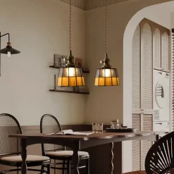 Mid-Century Glass Pendant Lamp with an American Retro Style for Bedside Hallways Aisles 110-240V