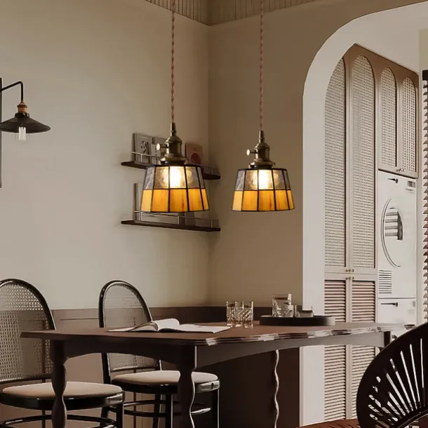 Mid-Century Glass Pendant Lamp with an American Retro Style for Bedside Hallways Aisles 110-240V