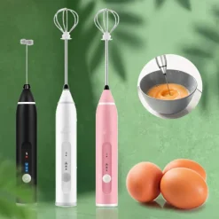 Milk Frother Handheld with 3 Heads Coffee Whisk Foam Mixer with USB Rechargeable 3 Speeds Electric Mini Hand Blender for Latte Cappuccino Hot Chocolate Egg