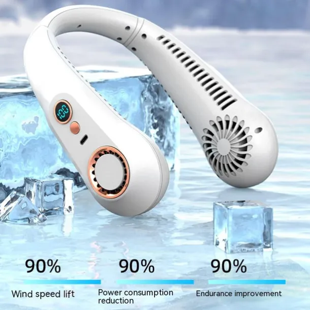 Mini Bladeless Neck Fan – USB Rechargeable Air Cooler with Digital Display, Portable Power Vent for Indoor and Outdoor Use