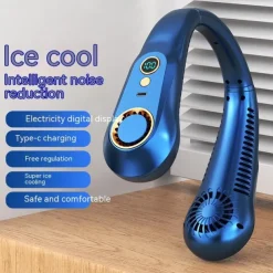 Mini Bladeless Neck Fan – USB Rechargeable Air Cooler with Digital Display, Portable Power Vent for Indoor and Outdoor Use