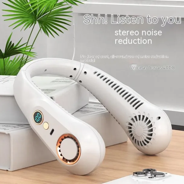 Mini Bladeless Neck Fan – USB Rechargeable Air Cooler with Digital Display, Portable Power Vent for Indoor and Outdoor Use