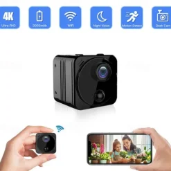 Mini Camera Hidden WiFi 4K Wireless Indoor Small Nanny IP Cam Home Security Secret Surveillance Tiny Video Recorder with Phone App Night Vision AI Human Detection 100 Days Standby Battery Life