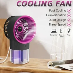 Mini Desktop Air Cooler Spray Fan – USB Rechargeable Water Mist Humidifier Air Conditioner Fan for Home or Office