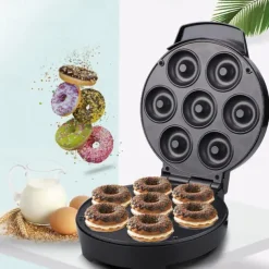Mini Doughnut Maker Electric Non-stick Doughnut Maker Easy to Clean Makes 7 Doughnuts Makes Vegan Breakfast 1000W
