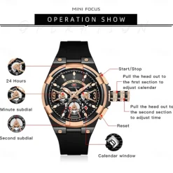 MINI FOCUS Men Quartz Watch Outdoor Fashion Casual Wristwatch Luminous Calendar Waterproof World Time Silicone Gel Watch