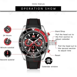 MINI FOCUS Men Quartz Watch Outdoor Fashion Casual Wristwatch Luminous Calendar Waterproof Decoration Silicone Gel Watch