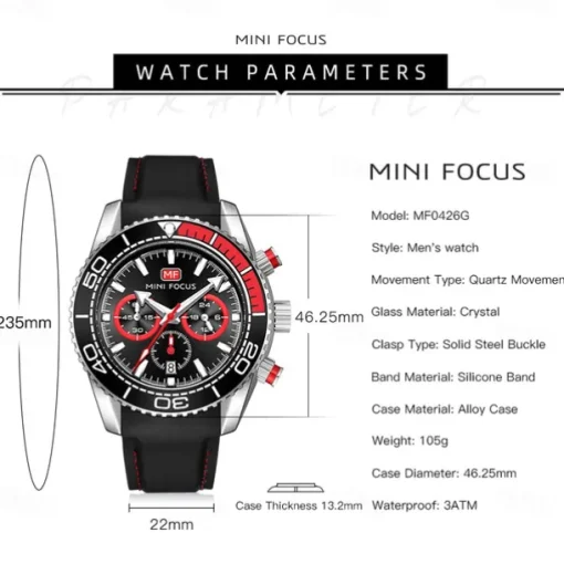 MINI FOCUS Men Quartz Watch Outdoor Fashion Casual Wristwatch Luminous Calendar Waterproof Decoration Silicone Gel Watch
