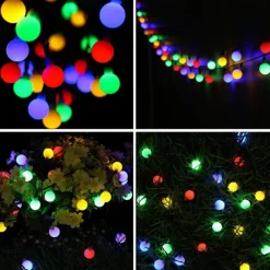 Mini Globe String Lights Solar LED Fairy String Lights Waterproof 12M 7M 6.5M 8 Modes Lighting Outdoor Garden Decoration Light Christmas Tree Hanging Lights Balcony Yard Wedding Party Holiday Decor