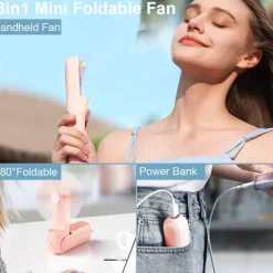 Mini Portable Fan: USB Rechargeable, Quiet Handheld/Desktop Design, Foldable for Office/Home, Powerful 3-Speeds, Ideal for Outdoor Travel, Doubles as Power Bank, Compact Pocket Size
