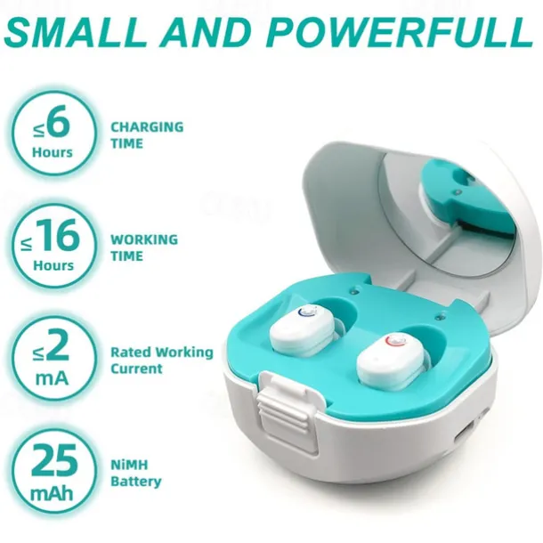 Mini Portable TWS Hearing Aids Charging Compartment Hearing Aids Invisible In-Ear Long Endurance Audiphone Magnetic Charging Assisted Listen Sound Amplifier for Elderly Person