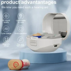 Mini Portable TWS Hearing Aids Charging Compartment Hearing Aids Invisible In-Ear Long Endurance Audiphone Magnetic Charging Assisted Listen Sound Amplifier for Elderly Person