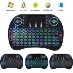 Mini Wireless Keyboard with Multi-touch Touchpad 7 Colors Backlight Wireless Touchable Remote Control for Smart TV Box Desktop Touchpad PC