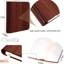 Mini Wooden Book Lamp - Folding LED Mood Light, USB Rechargeable Table Lamp for Home Decor