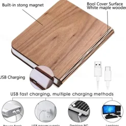 Mini Wooden Book Lamp - Folding LED Mood Light, USB Rechargeable Table Lamp for Home Decor